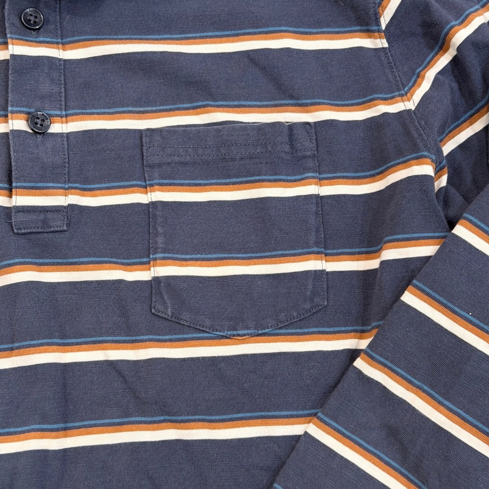LL Bean Long Sleeve Polo Shirt Navy Blue Striped Organic Cotton Mens XL - Picture 6 of 8
